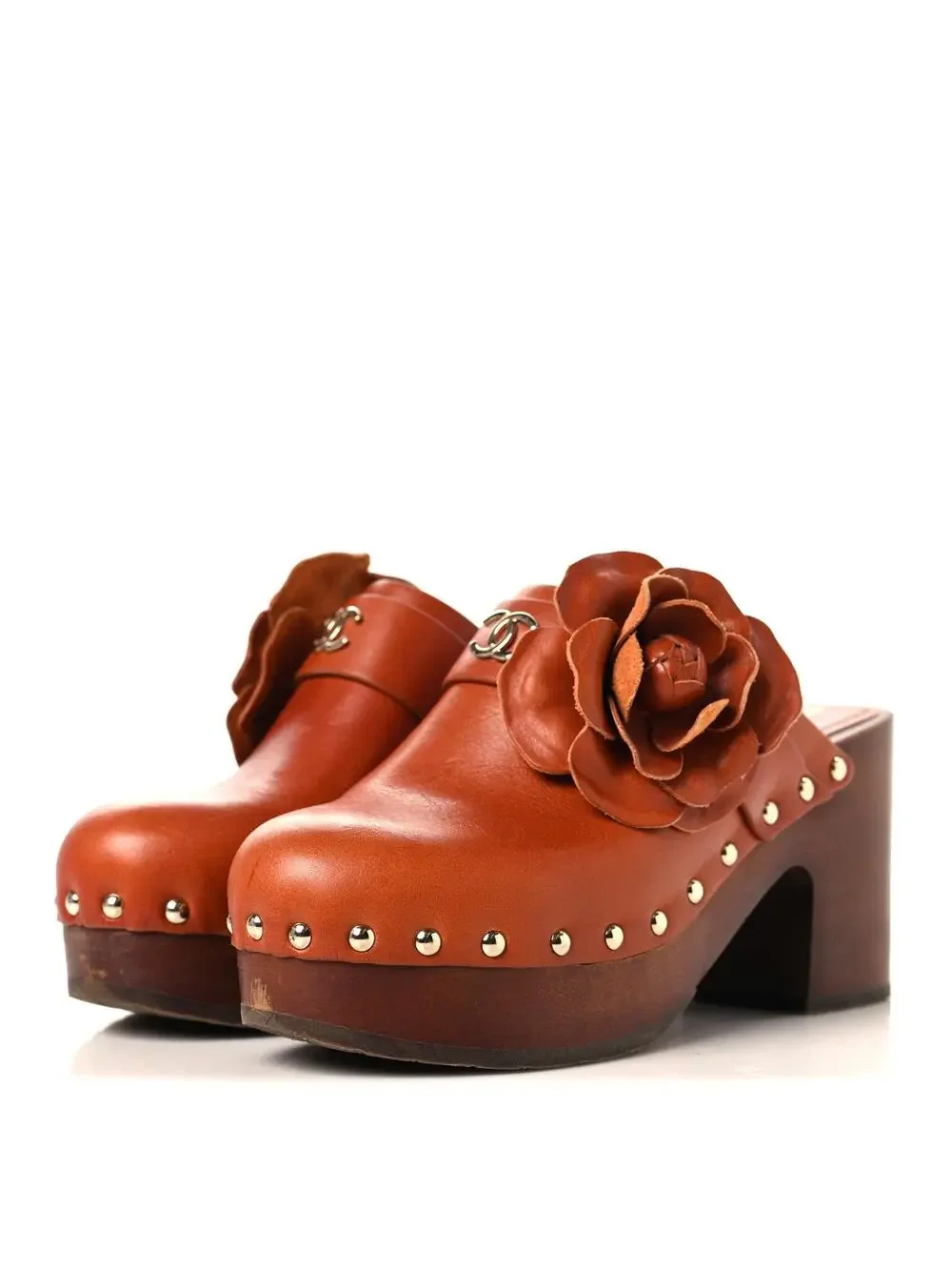 Chanel Calfskin Camellia Clogs 36 Brown #339645C82B